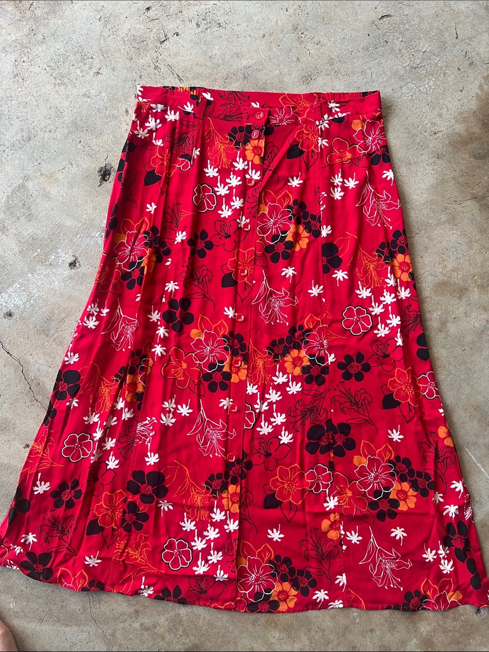 Red Floral A-Line Maxi Skirt